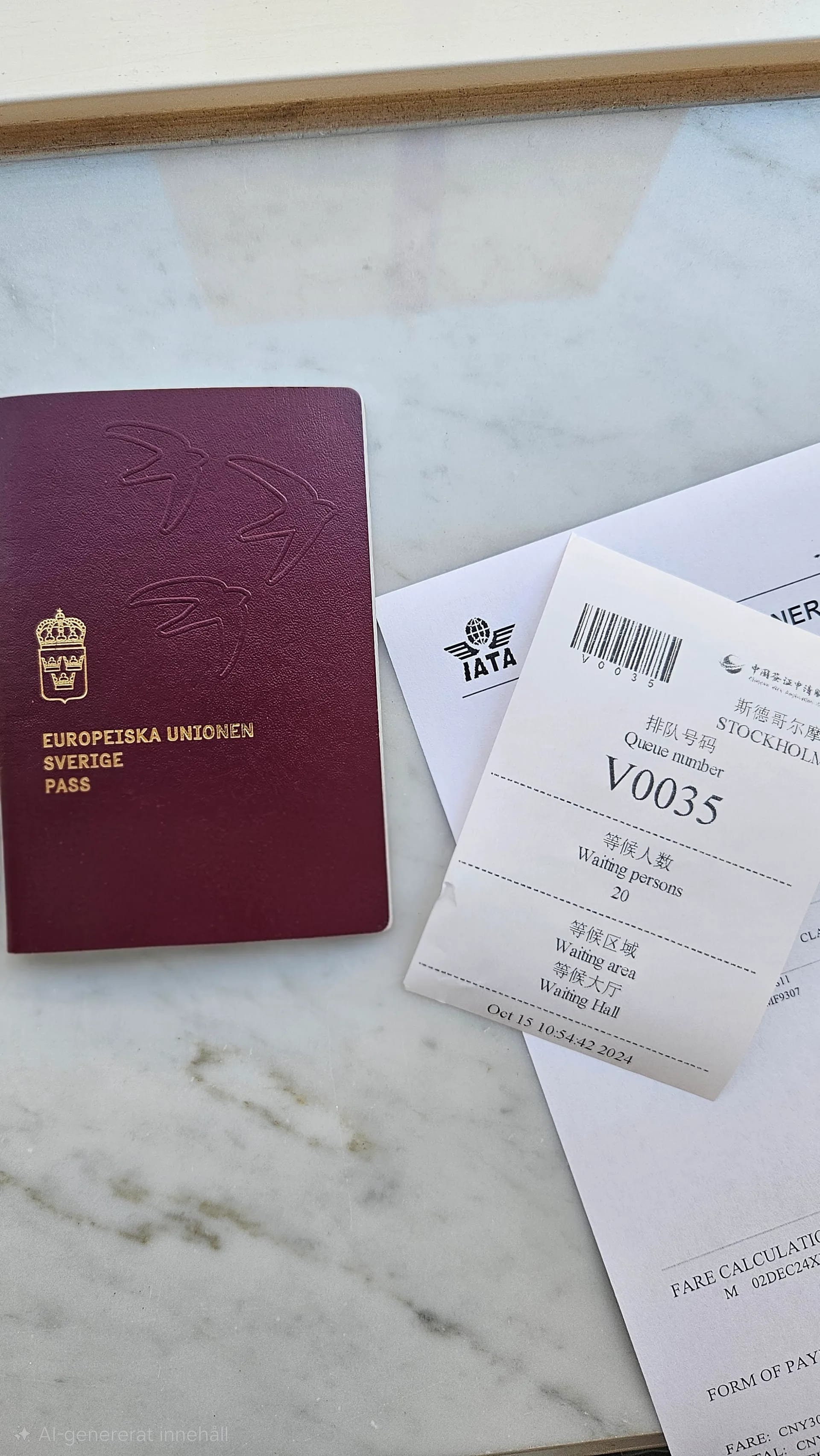 Passport with boarding documents